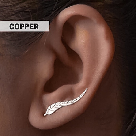 🔵𝟲𝟱%𝗢𝗙𝗙 𝗯𝘂𝗻𝗱𝗹𝗲𝘀 𝟯+🔵 NEW Leaf Silver Textured Simple Climber Earrings - Picture 1 of 7